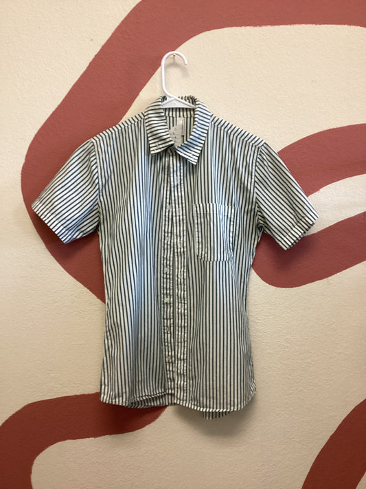 American Apparel Button Down Green Stripe XS